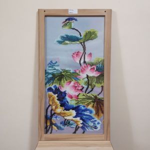 DP 006 - Completed Half Diamond Painting - Lotus Flower - 56cm x 31cm - 6mm Plywood with 12mm Laminated Frame