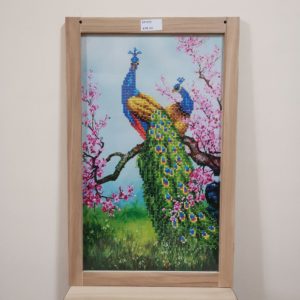 DP 007 - Completed Half Diamond Painting - Peacock - 49.5cm x 31cm - 6mm Plywood with 12mm Laminated Frame