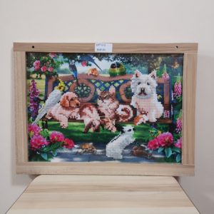 DP 012 - Completed Half Diamond Painting - Dog Family - 40cm x 29cm - 6mm Plywood with 12mm Laminated Frame