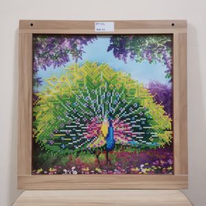 DP 015 - Completed Half Diamond Painting - Peacock - 33.5cm x 33.5cm - 6mm Plywood with 12mm Laminated Frame
