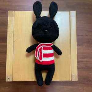 HC035 - Amigurumi Black Rabbit - 100% Handmade Crochet - H40cm x L17cm - 80gm