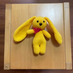 HC038 - Amigurumi Yellow Long Ear Rabbit - 100% Handmade Crochet - H19cm x L16cm - 38gm