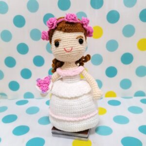 (03) Handmade Crochet Doll (With Stand) Western Wedding Costume Bride(H19cm)