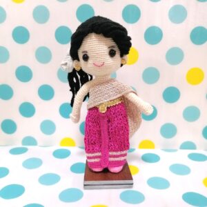 (05) Handmade Crochet Doll (With Stand) Thai Traditional Wedding Costume Bride A(H21cm)