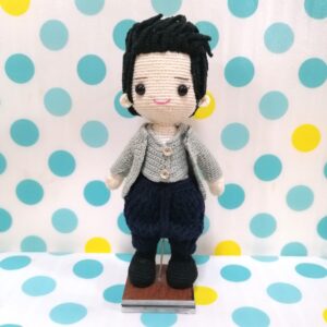 (08) Handmade Crochet Doll (With Stand) Thai Traditional Wedding Costume Groom B(H24cm)