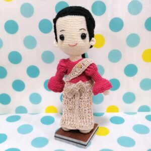 (09) Handmade Crochet Doll (With Stand) Thai Traditional Wedding Costume Bride C(H23cm)
