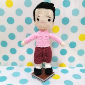 (10) Handmade Crochet Doll (With Stand) Thai Traditional Wedding Costume Groom C(H25cm)