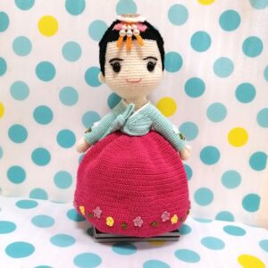 (14) Handmade Crochet Doll (With Stand) Korean Traditional Costume (Hanbok) Women(H27.5cm)